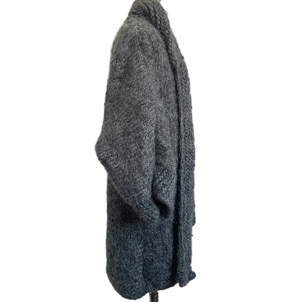 Handmade Gray Chunky Knit Long Cardigan w/ Attached Scarf - Medium - Picture 7 of 12